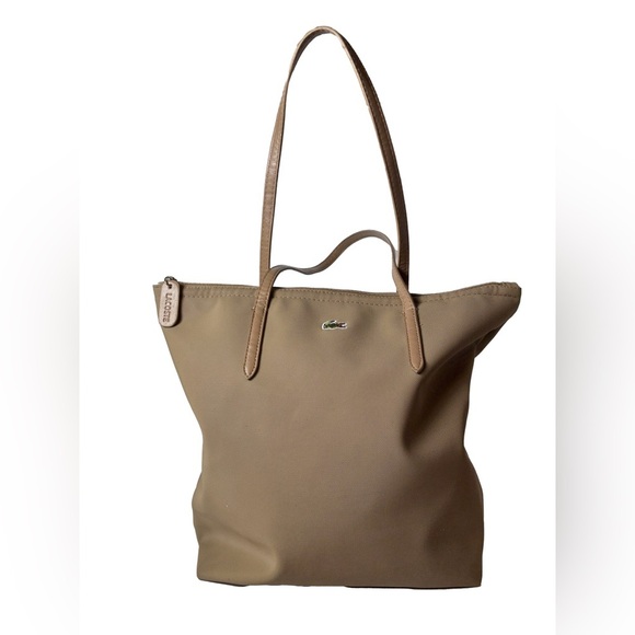 Lacoste Anna Reversible Tote – Tan Canvas Logo Bag – Everyday Shopper Purse - Picture 1 of 11